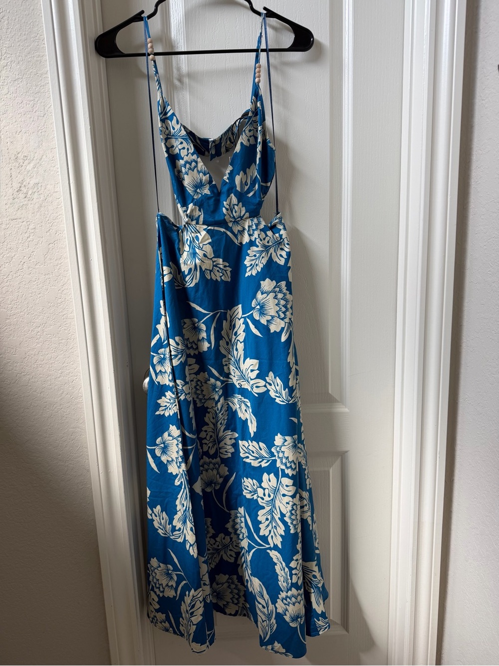 ZARA Blue Slip Dress with Cream Floral Print